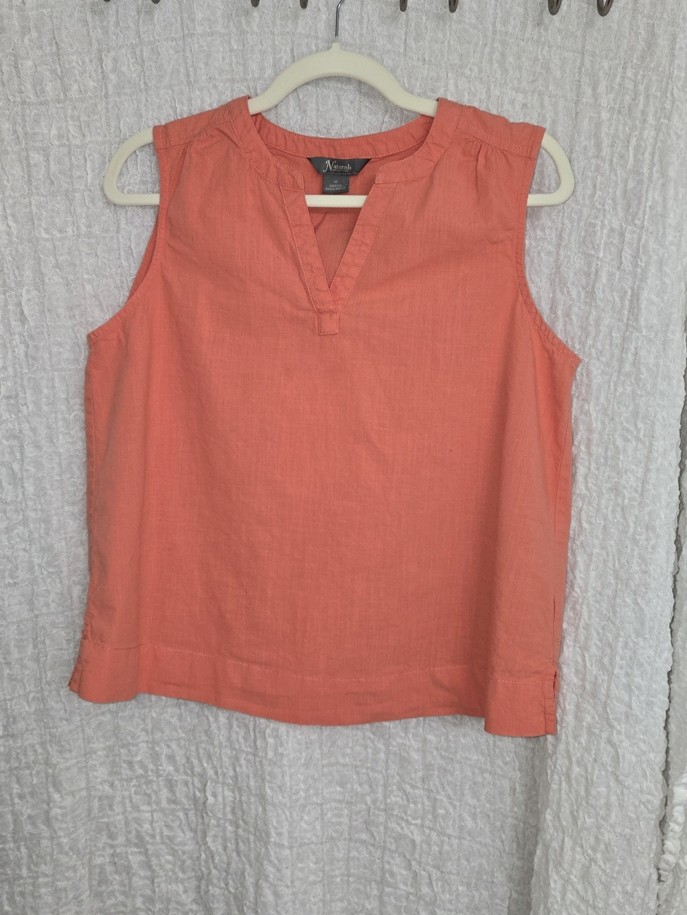 Naturals Coral Sleeveless V-Neck‎ Cotton Top- Size Medium